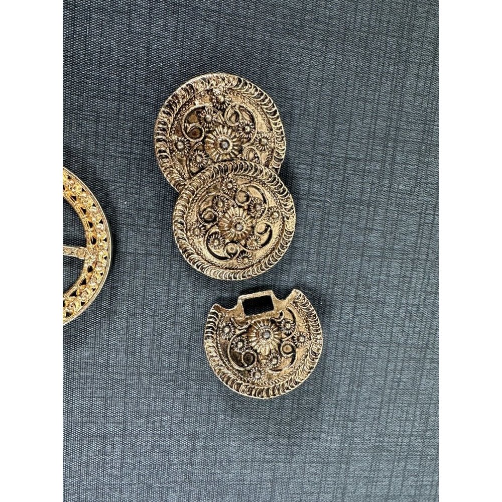 Lot of 2 Vintage Belt Buckles Rhinestones Boho Gold Tone Chunky‎ Statement - Picture 7 of 9